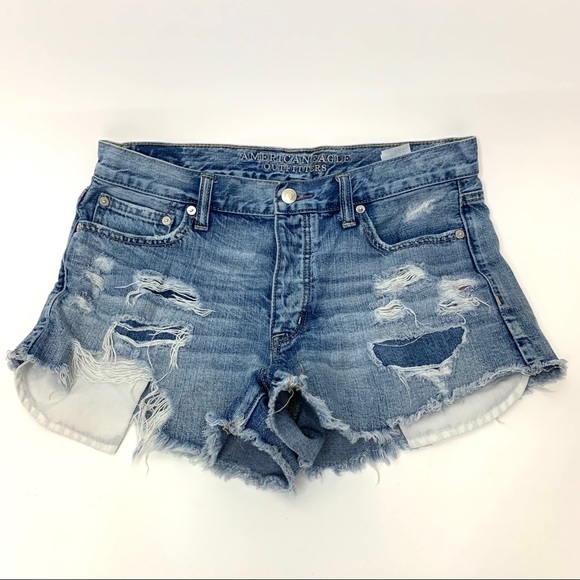 AEO Button Fly Distressed Destroyed Jean Shorts 10